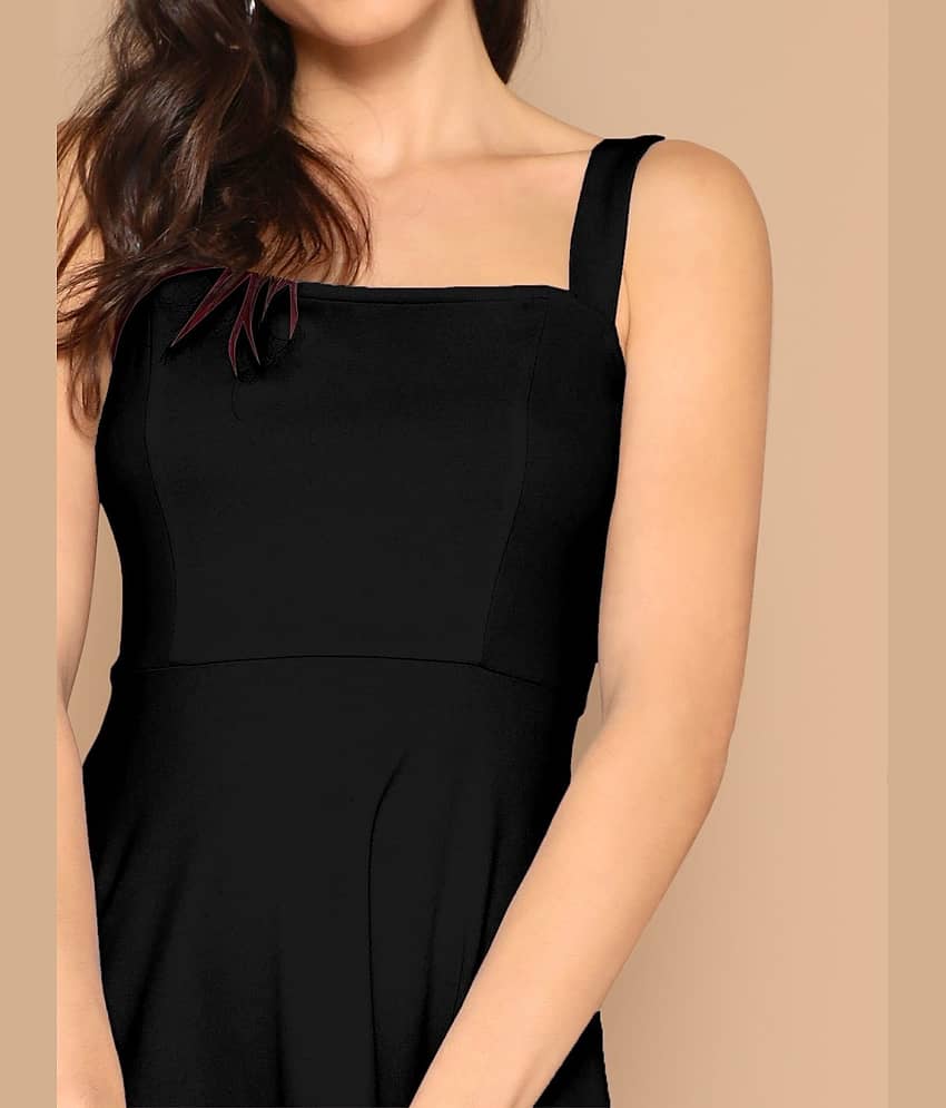 rixry Women Rayon Solid A-line Dress ( Black ) view 2