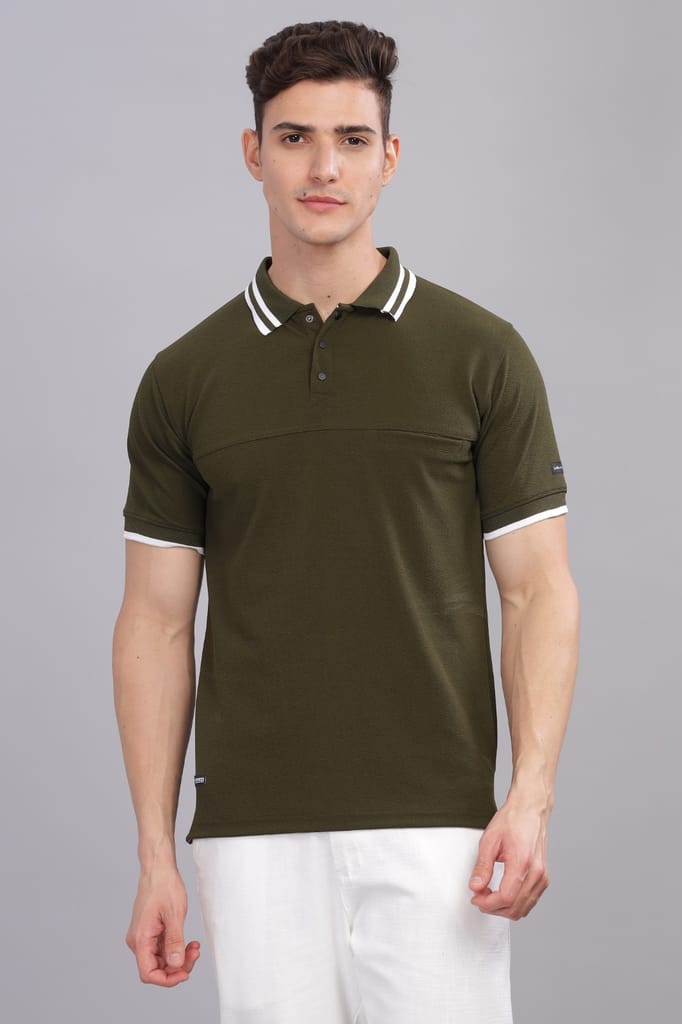 Men Solid Polo Neck Polyester Green T-Shirt view 2