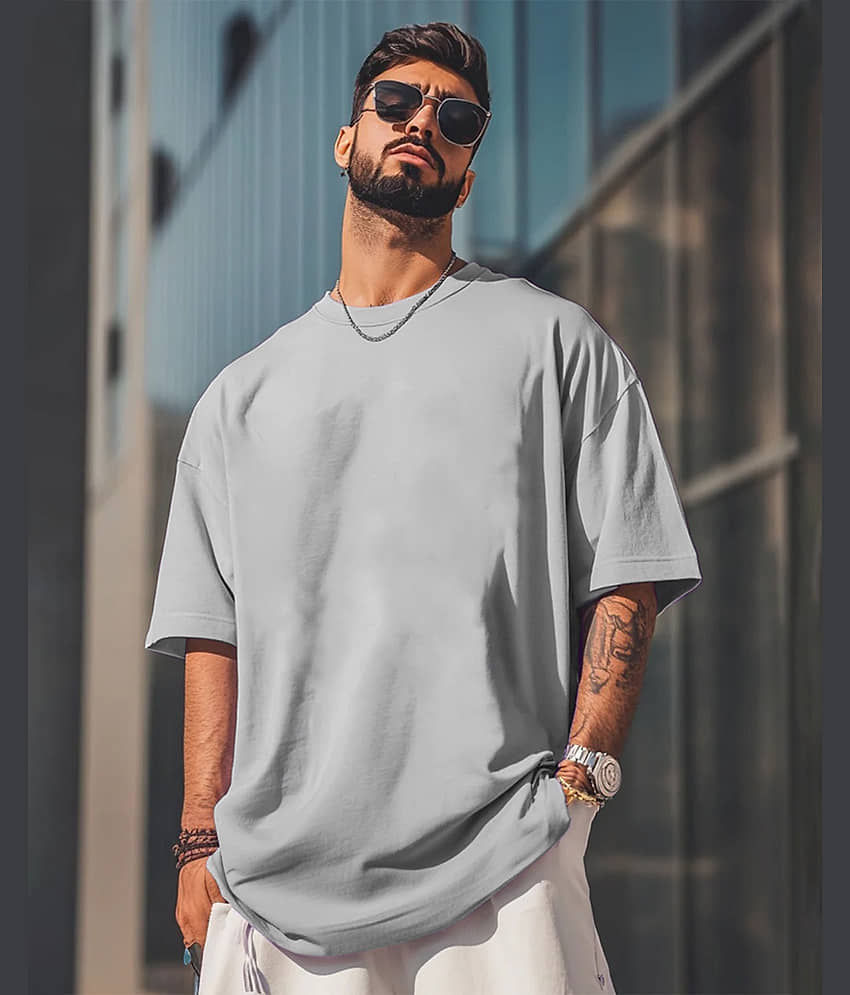 AUSK Men Cotton Blend Oversized Fit Solid T-Shirt ( Yellow ) view 2