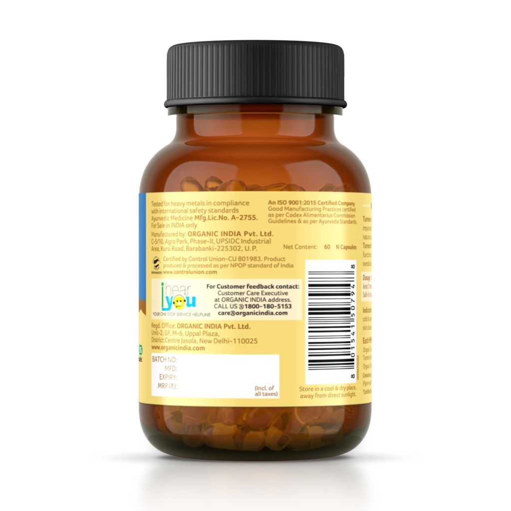 ORGANIC INDIA Turmeric 60 Veg Capsules | Strong anti-inflammatory | Enhances Skin, Bone, and Joint Health - (Pack of 3) view 2