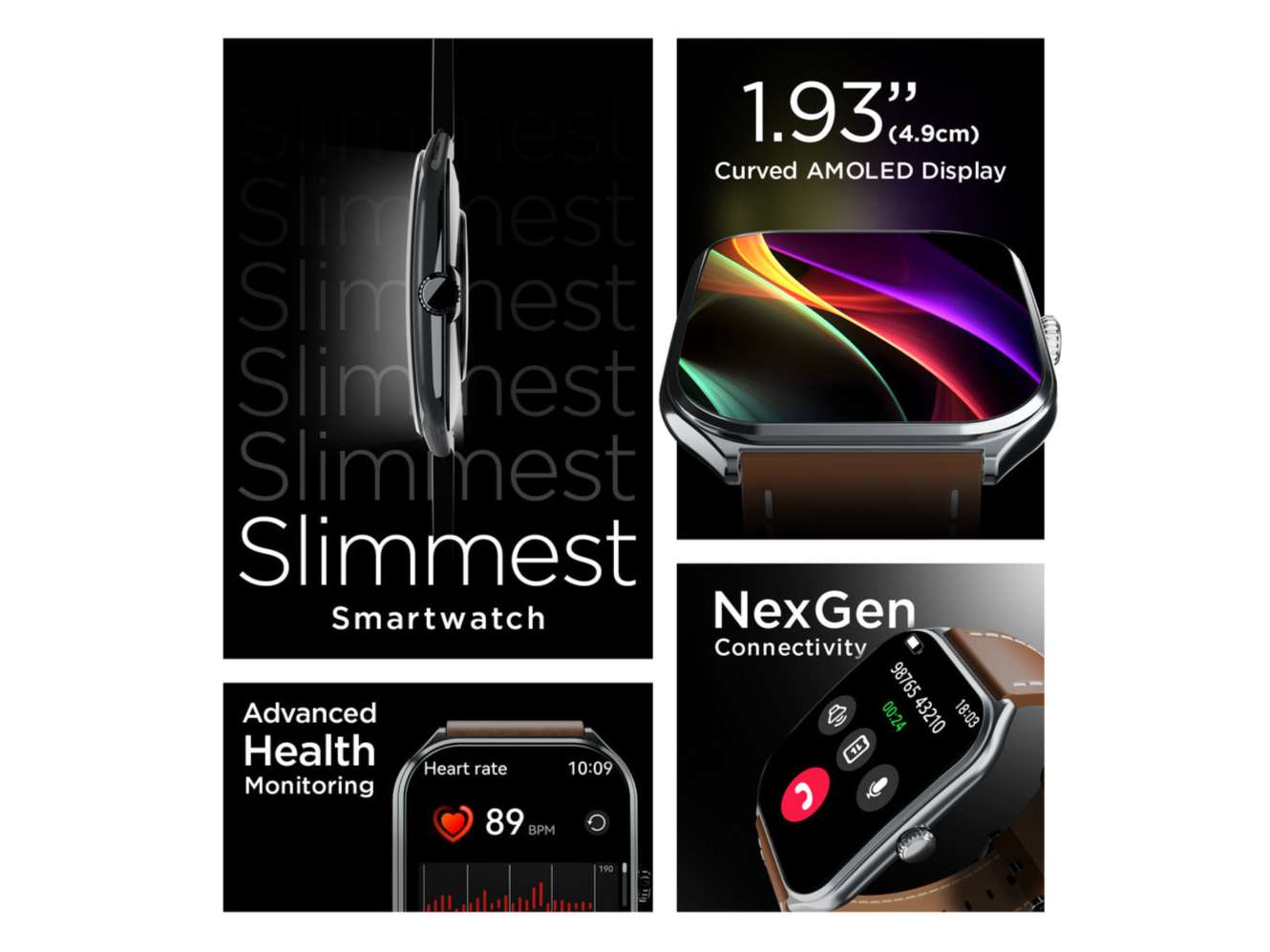 Pebble Royale Edge 1.93 Curved AMOLED Display Smartwatch with Always-On Display, Bluetooth Calling, Heart Rate & SpO2 Monitoring, Smart Watch - Jet Black view 2