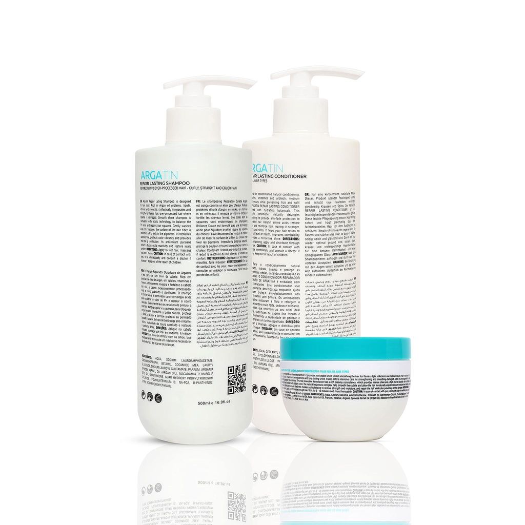 Argatin Repair Lasting Shampoo and Conditioner Hair Mask for Dry Damaged Color Treated Hair (Shampoo 500ml +Conditioner 500ml+ Hair Mask 250ml) view 2