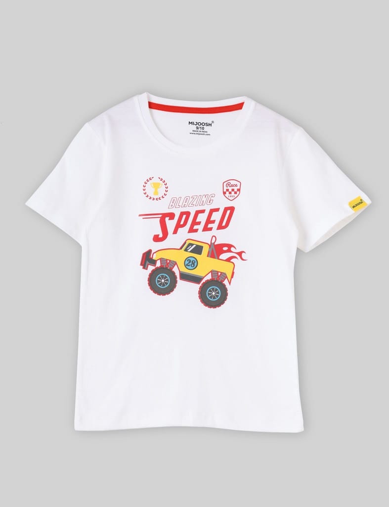 Boys T shirt Cotton Pure White Blazing Speed Monster Truck view 2