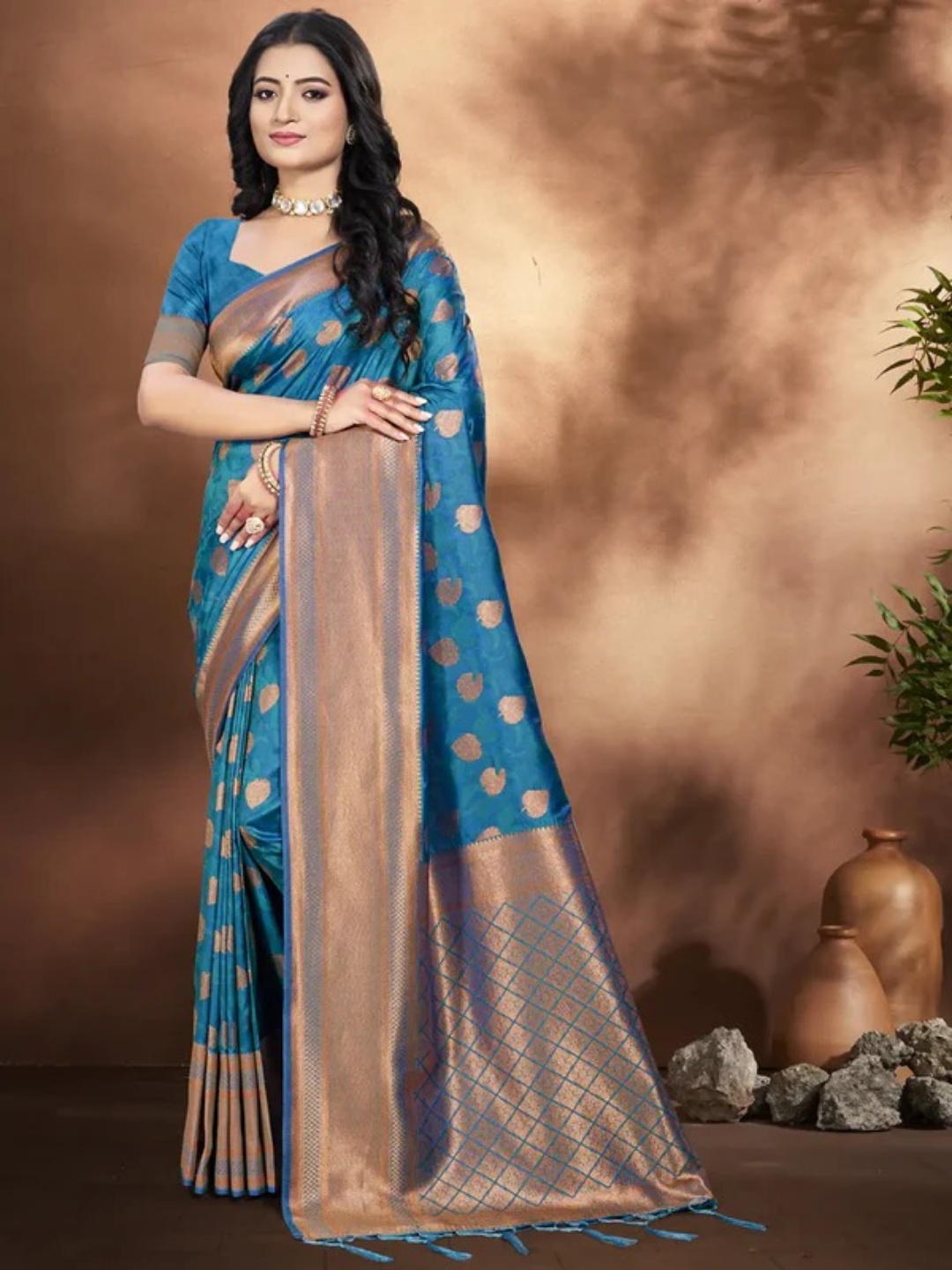 Sky Blue Silk Saree view 2
