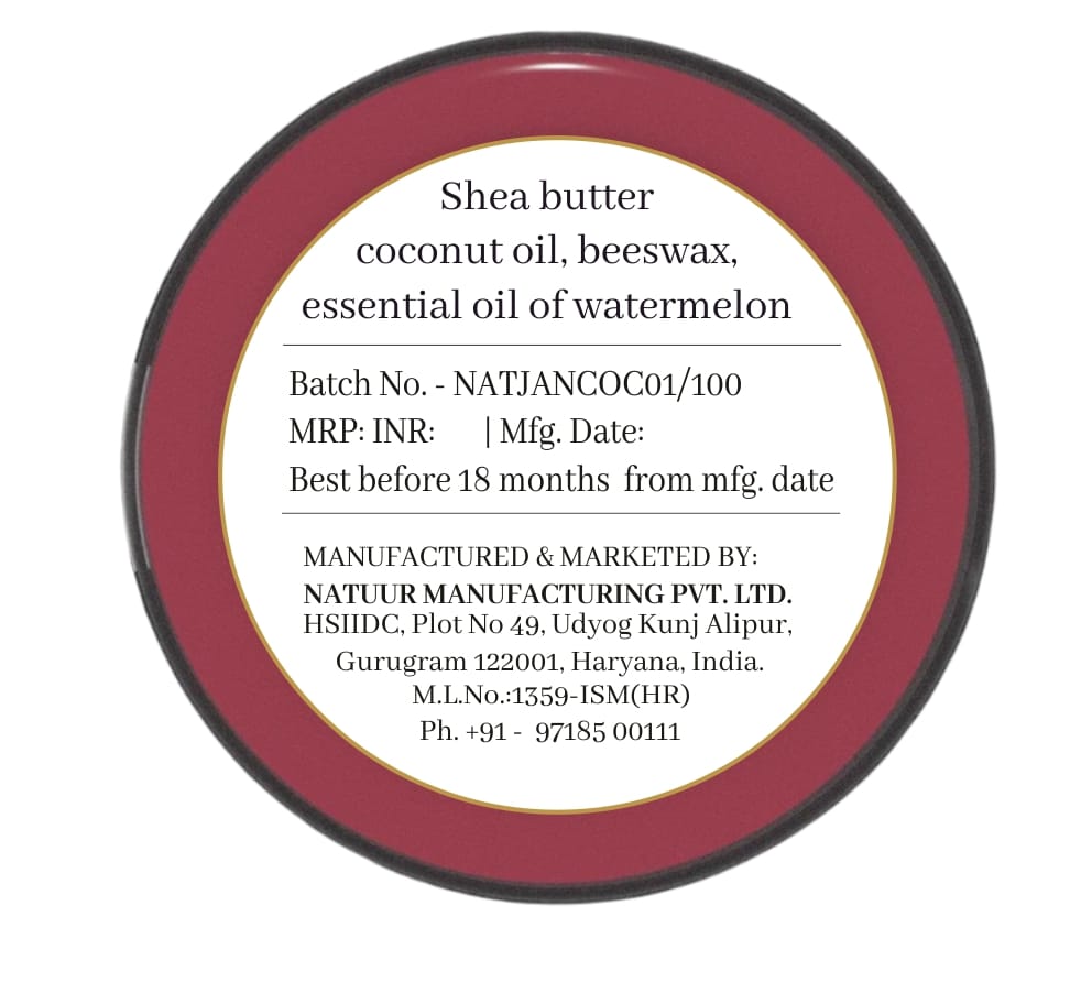 NATUUR - Watermelon Lip Balm - 15g | Moisturizing and Nourishing Lip Care | For Soft and Smooth Lips | Effective for Dry Lips | Revitalizing Properties Lighten Skin Tone I Prepared with natural plant butters - shea and cocoa view 2