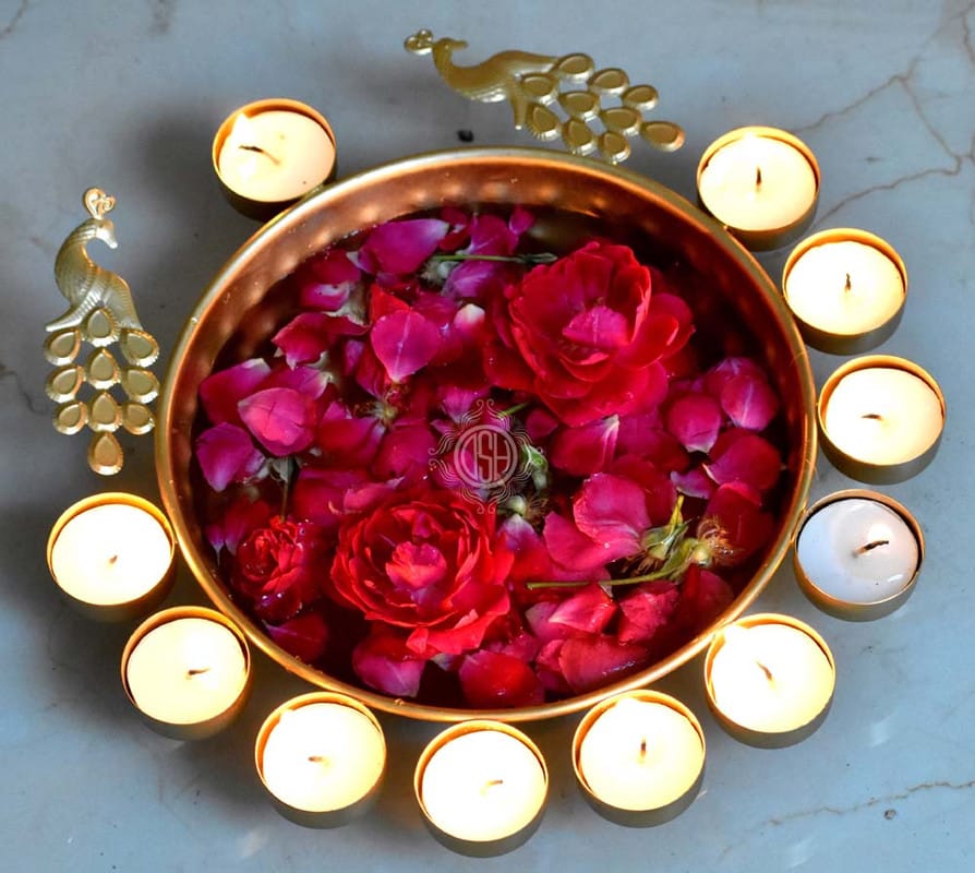 Urli Bowl Handcrafted Bowl for Flowers and T- Light Candles Table Decor Diwali Home Decor Decoration. (Peacock Urli). view 2