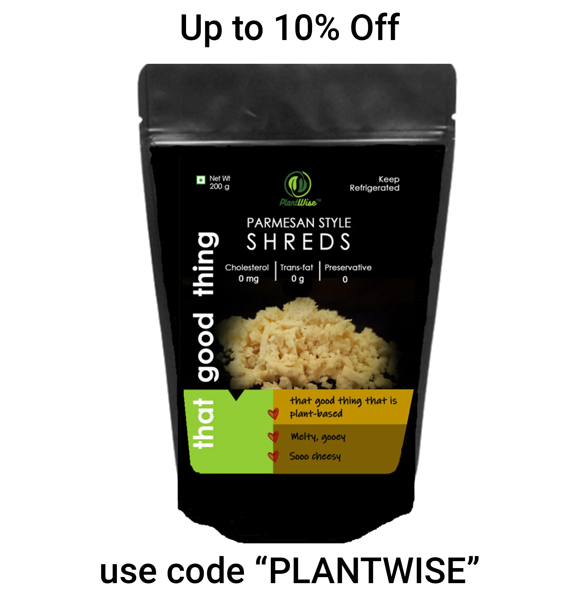 PlantWise Parmesan Style Shreds, 200 gm (Dairy Free) view 2