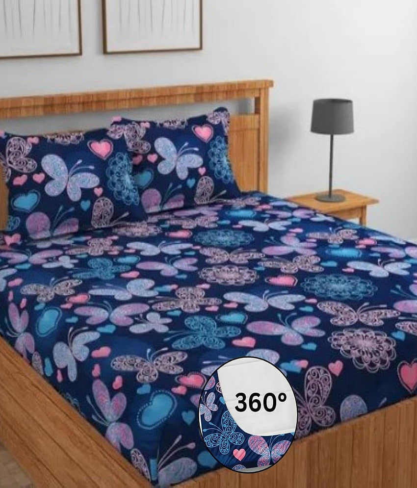 YKNIP Cotton Abstract Fitted ( King Size ) - Blue