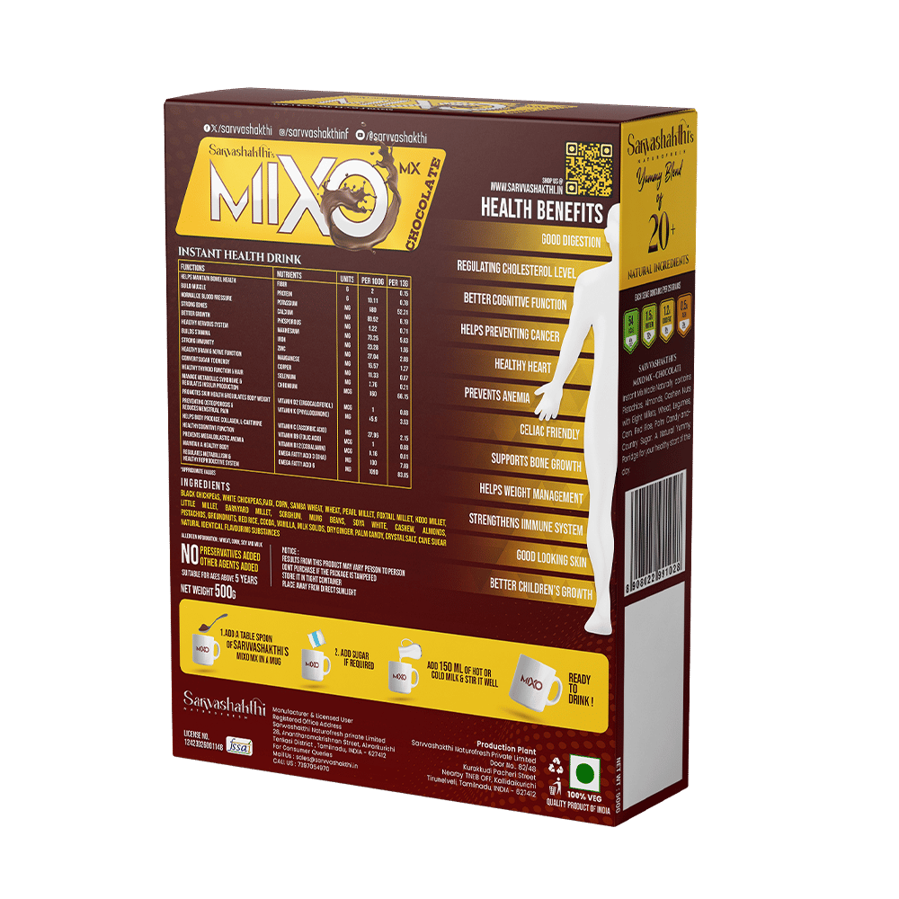 Mixo Mx Instant Millet Drink Chocolate 200g Millets, Nuts, Cereals - Clay Pot Processed - No Refined Sugar view 2