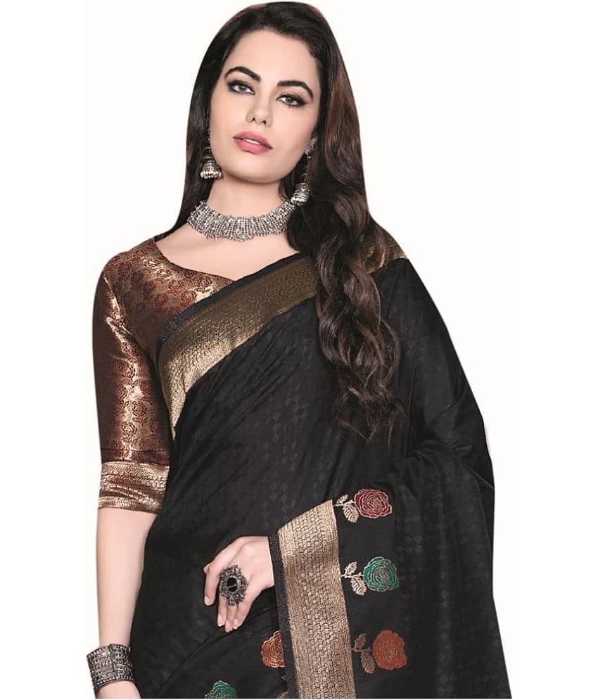 Aarrah Silk Saree With Unstitched Blouse Piece ( Black ) view 2