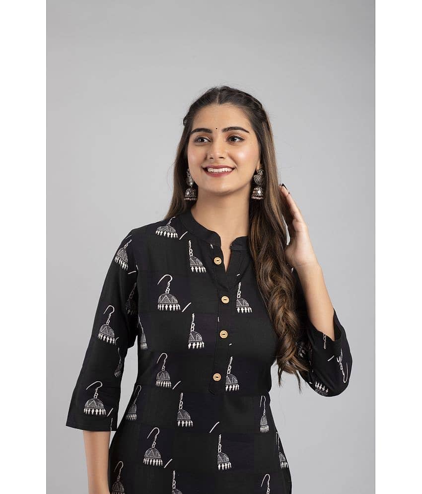 MAUKA - Black Rayon Women's Straight Kurti ( Pack of 1 ) view 2