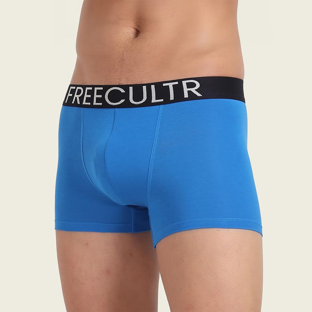 Freecultr Men's Underwear Organic Cotton (Ultrasoft Waistband) Premium Snug-Fit Trunk Pack of 1-Brilliant Blue view 2