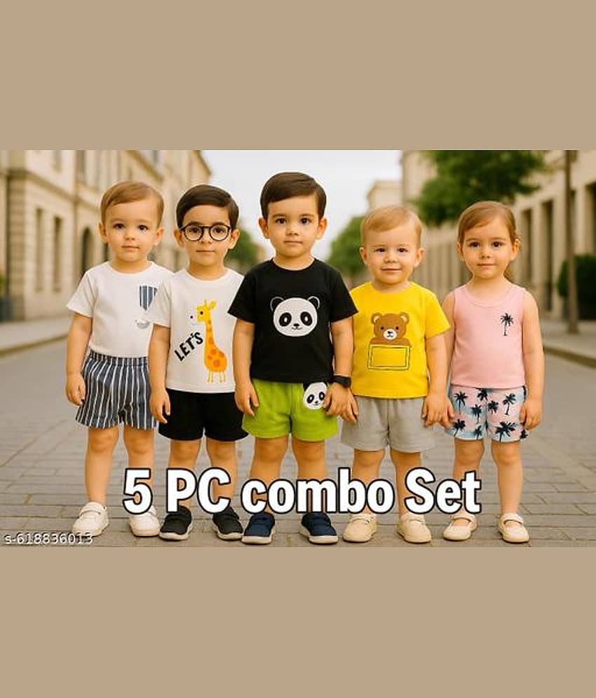 ODIMENT Pack of 5 Girls Cotton Blend T-shirt & Shorts ( Multicolor )
