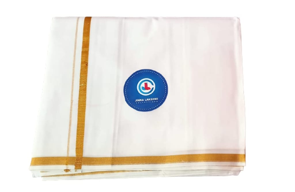 JINKA LAKSHMI COLLECTIONS Pure Cotton White Dhoti 4 Meters Unstitched Pack of 2 (Multicolor-8) view 2