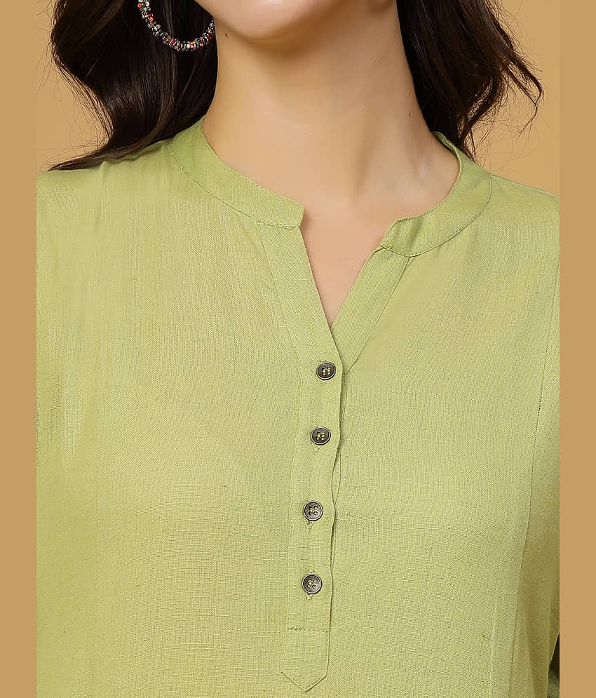 Pistaa Cotton Solid Straight Women's Kurti - Green ( Pack of 1 ) view 2