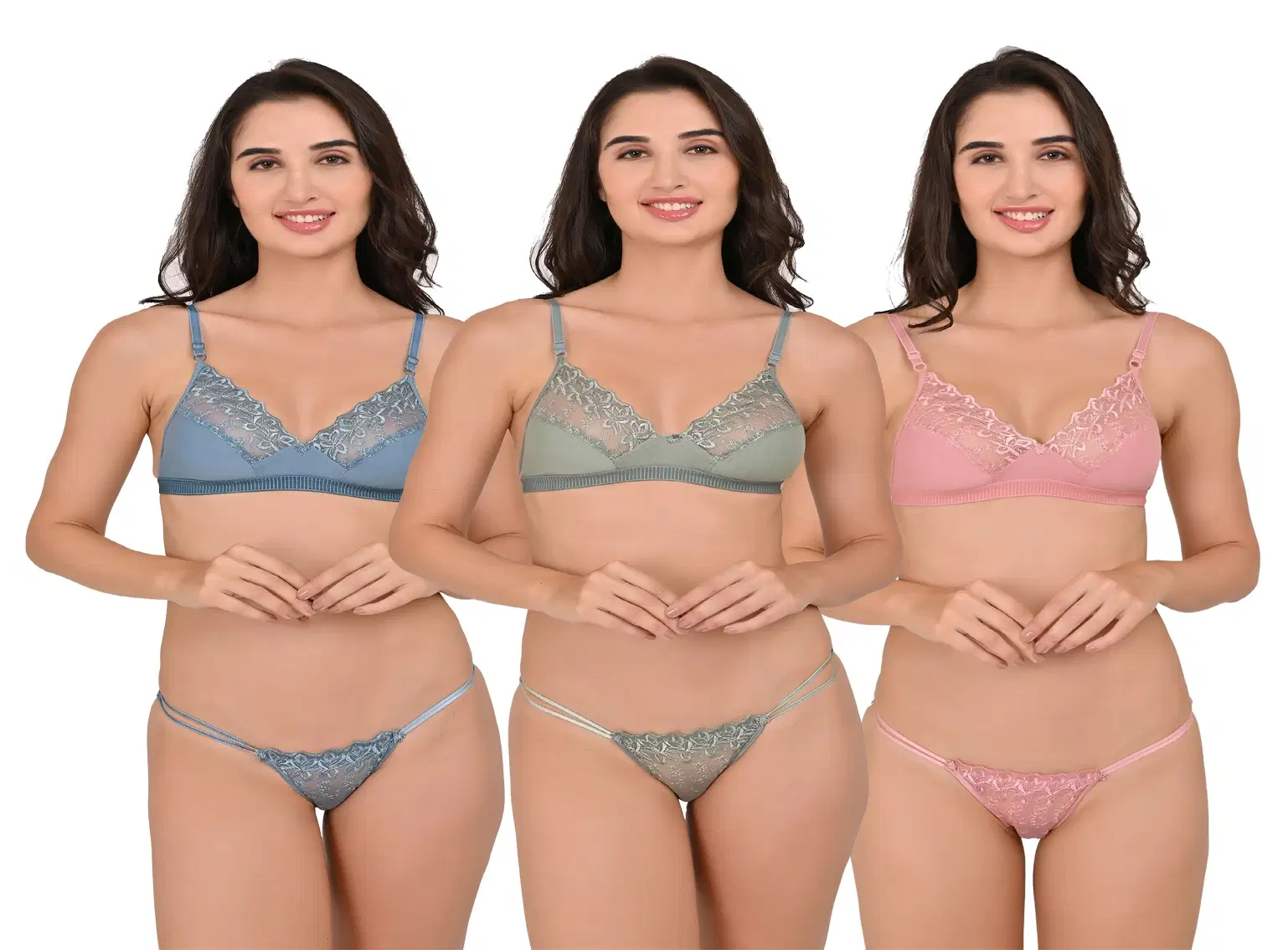 SLINGKINI Pack of 3 Net/Mesh Bra & Panty Set For Women ( Multicolor )
