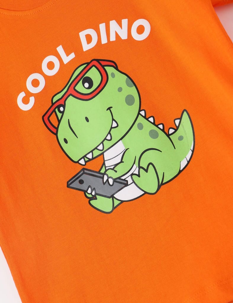 Boys T shirt Cotton Scarlet Ibis Orange Cool Dino view 2