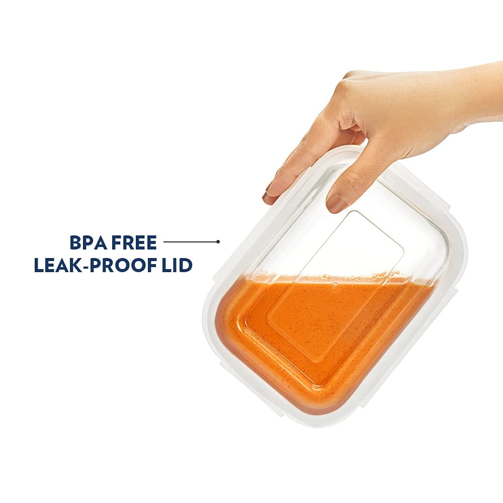 Borosil Klip N Store Plus 3pc (120ml+370ml+640ml) Food Storage Container with Air Tight Glass Lid | Borosilicate Glass Container for Lunchbox | Microwave & Dishwasher Safe | Transparent view 2