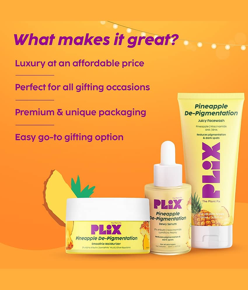 The Plant Fix Plix Pineapple Skin Care Gift Box for De-pigmentation Cleanser, Serum & Moisturizer. (3 Items in the set) view 2