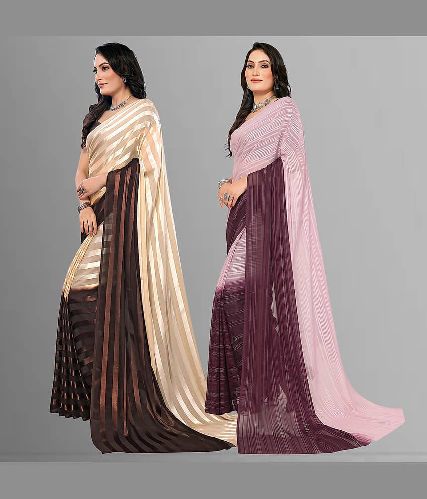 ANAND SAREES Satin Striped Saree With Unstitched Blouse Piece ( Multicolor ) view 2