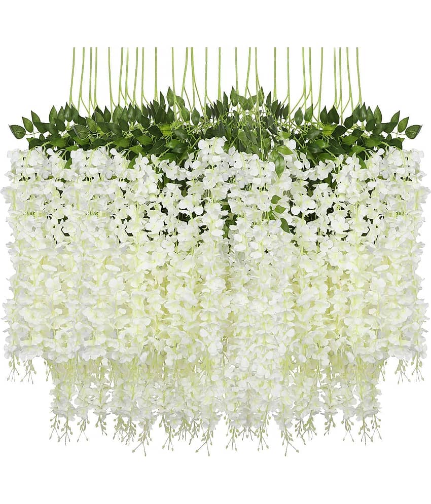 Green plant indoor - White Wild Artificial Flowers Bunch ( Pack of 12 ) view 2