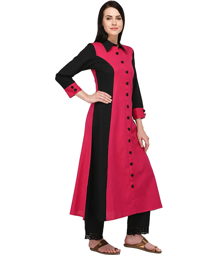 Pistaa Pink Cotton A-line Kurti view 2
