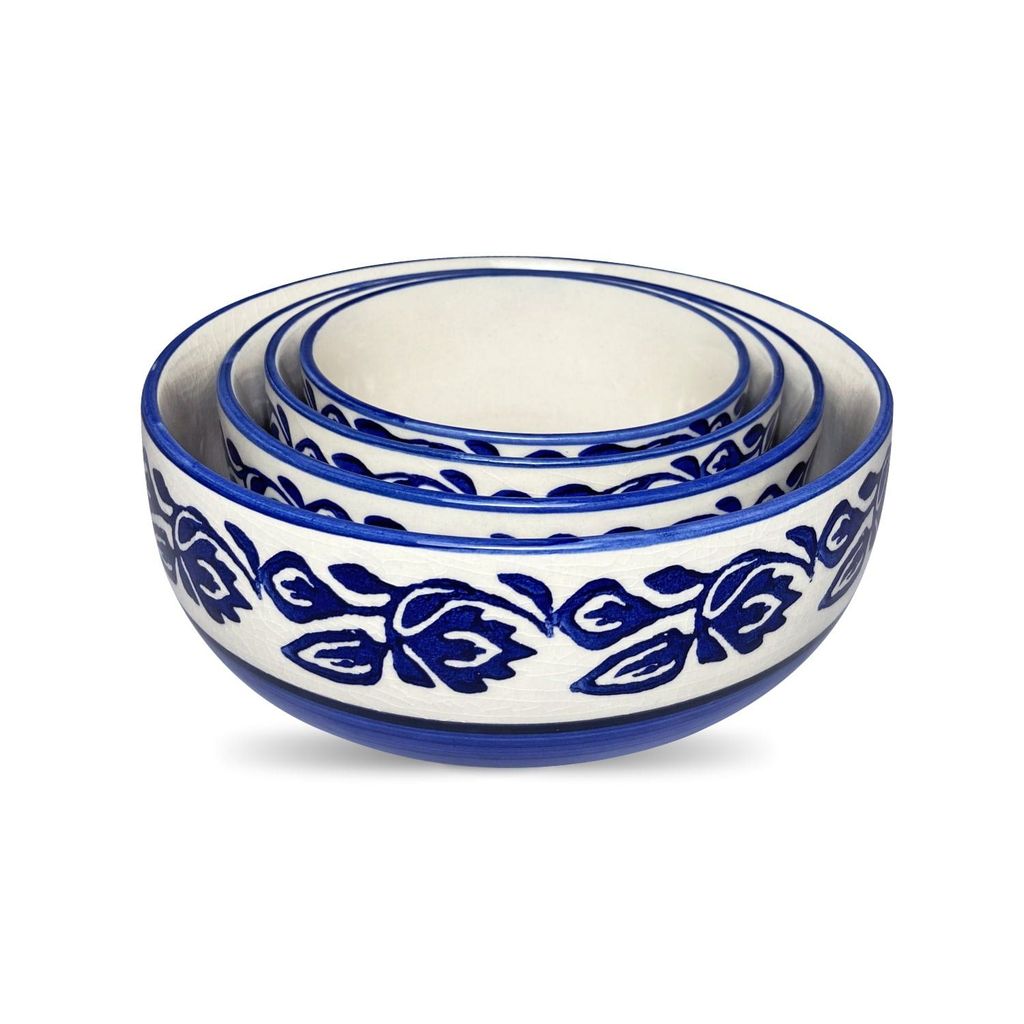 Ceramic Dining Blue Floral Hand-painted Ceramic Serving Bowls Set of 4 view 2