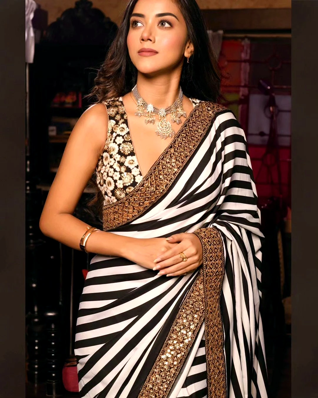 Black Georgette Saree with Digital Prints by SHIV TEXTILES