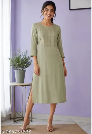 Elegant Olive Green Straight Kurti view 2