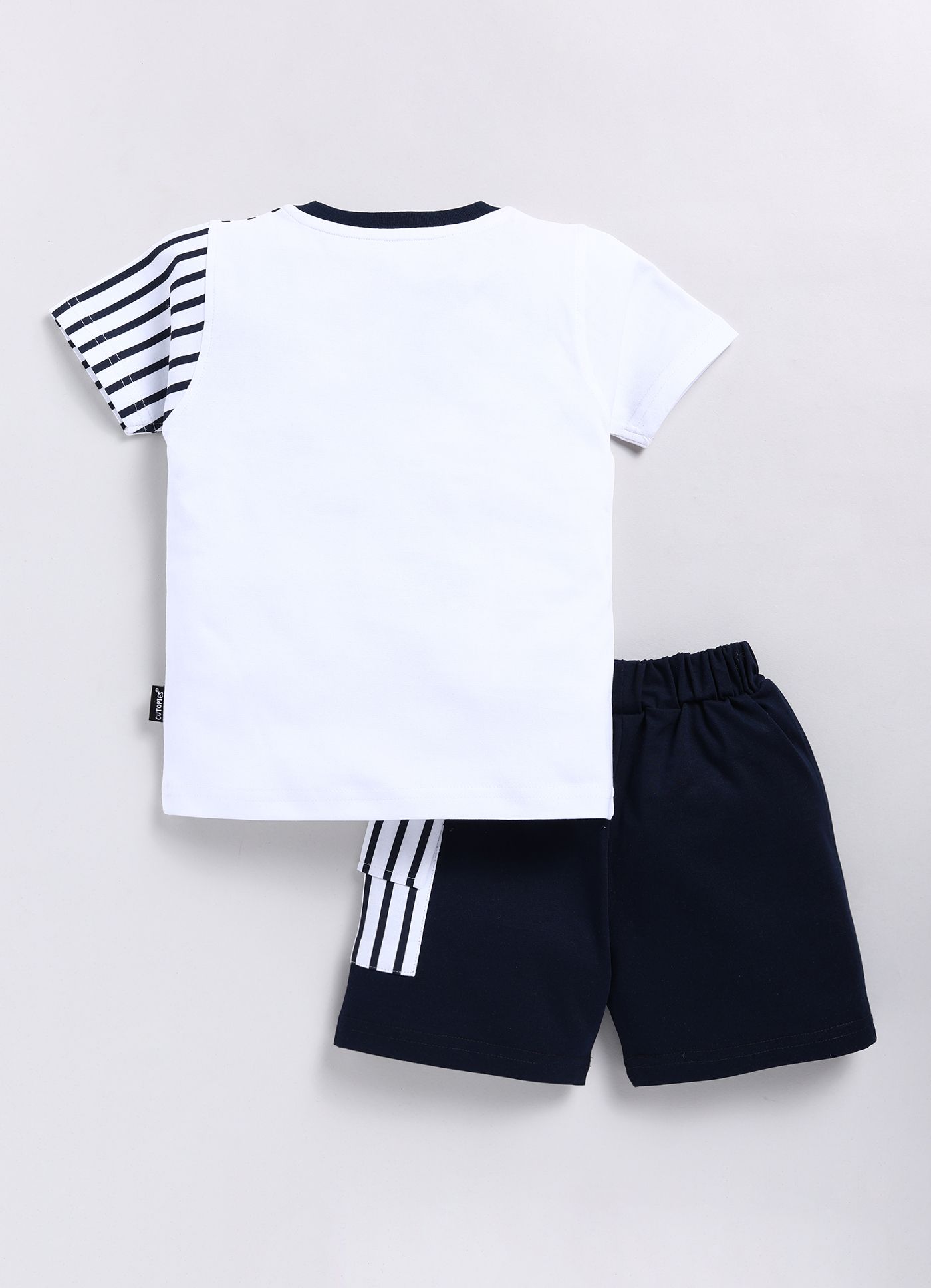 The Adventure Starts - White and Blue Striped T-shirt and Shorts Set for Boys view 2