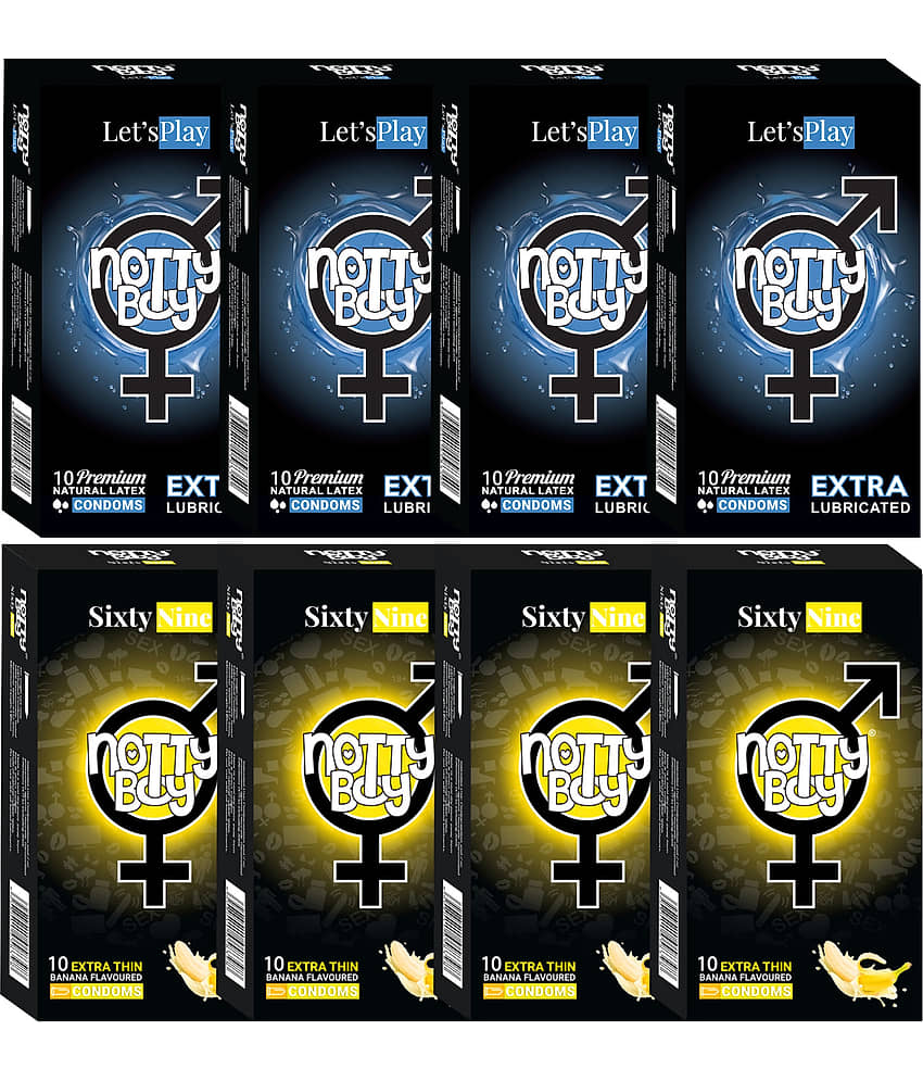 NottyBoy Banana Flavoured and Extra Lubricated Condom (Set of 8, 80 Sheets)