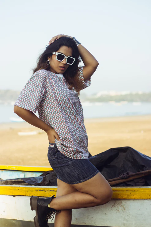 100% Cotton Hand Block Printed Boyfriend T-shirt view 2