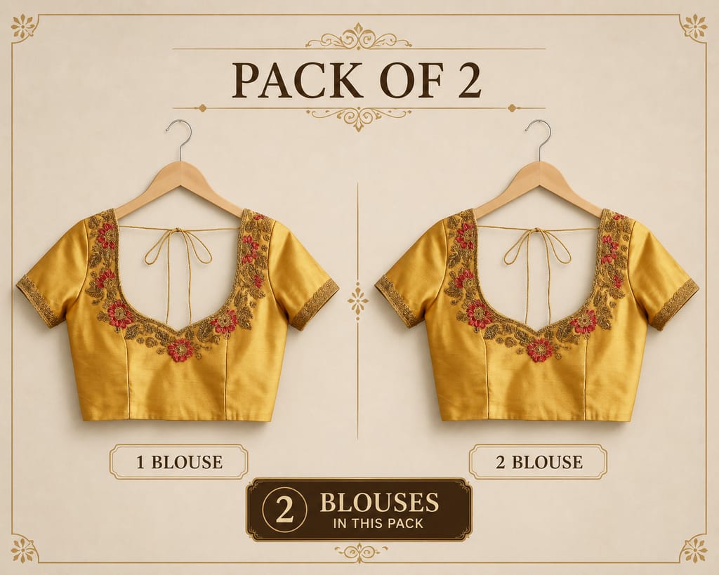 Mustard Yellow Silk Embroidered Saree Blouse