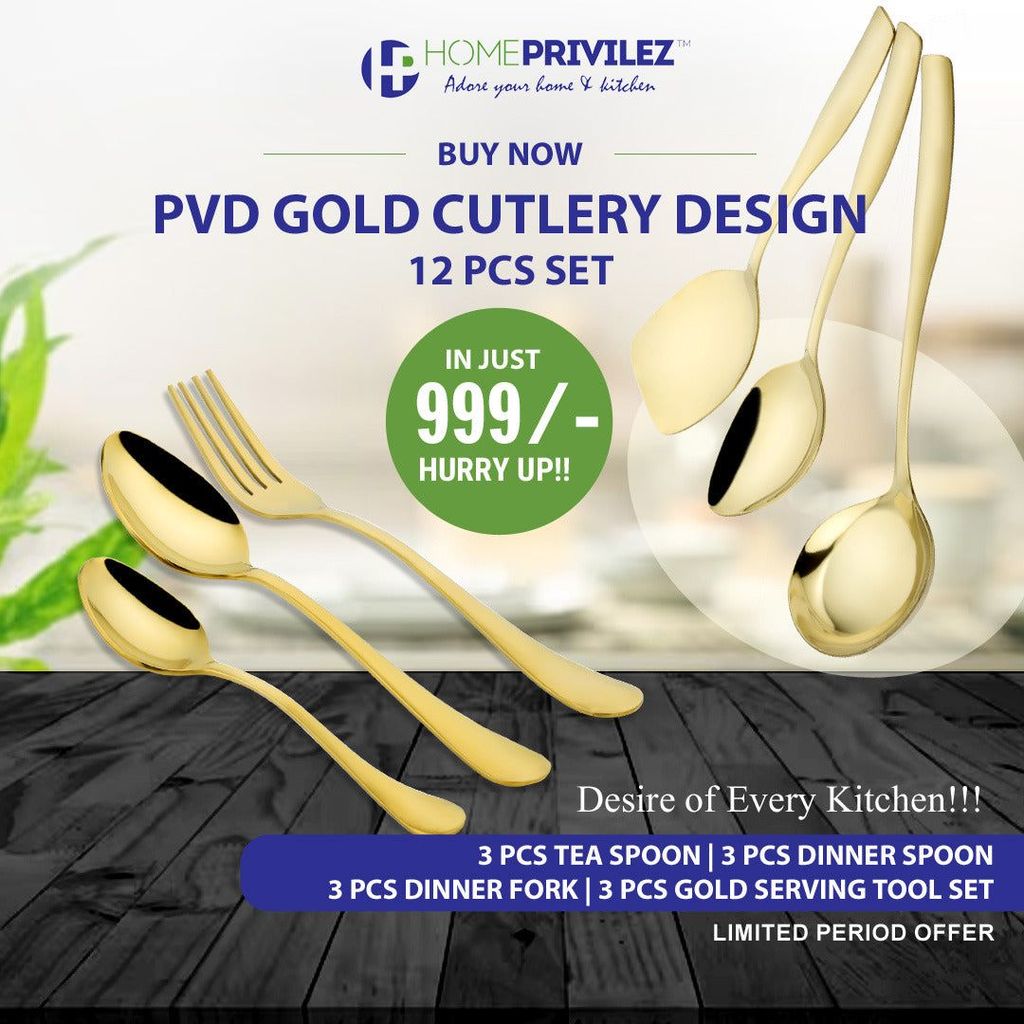 Combo 2 (PVD Gold Serving Tool 3 pcs & Aster cutlery 9Pcs)-Set of 12 pcs view 2