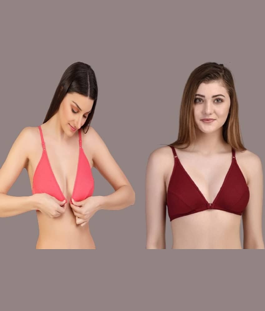 Zourt Pack of 2 Cotton Non Padded Women's Plunge Bra ( Multicolor )