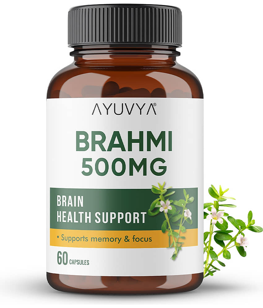Ayuvya Brahmi Capsules 500mg Pure Extract Memory Booster, Focus Enhancer, Stress Relief & Sleep Aid 60 Capsules (Pack of 2)