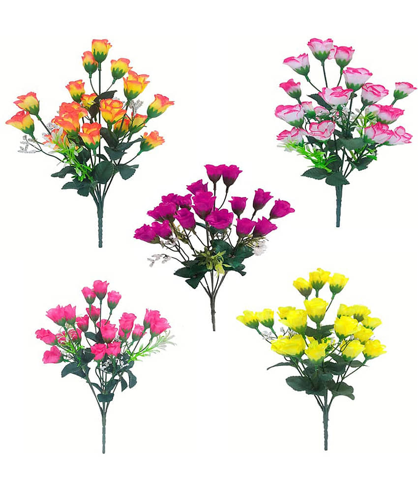 Hidooa - Multicolor Rose Artificial Flower ( Pack of 5 )