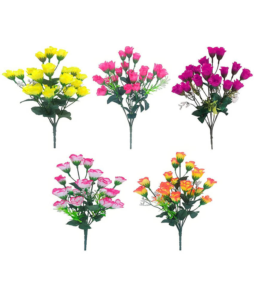 Hidooa - Multicolor Rose Artificial Flower ( Pack of 5 ) view 2