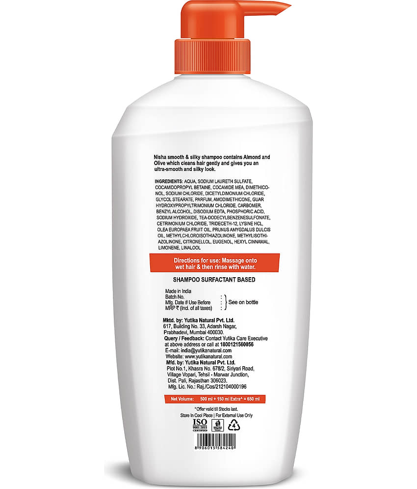 Nisha Smooth & Silky Shampoo for Women Men 650ml, Almond & Olive Actives Shampoo for Naturally Soft Silky Hair view 2