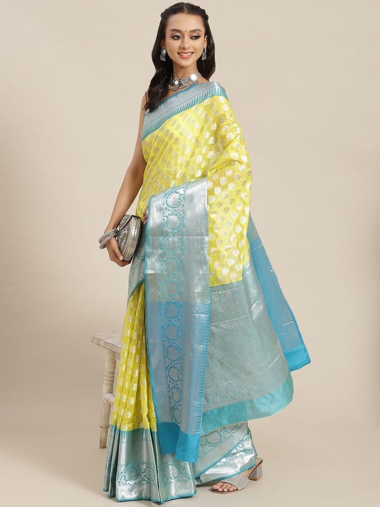 Women's Heavy Zari Kanjeewaram Silk Saree With Unsticthed Blouse Piece view 2