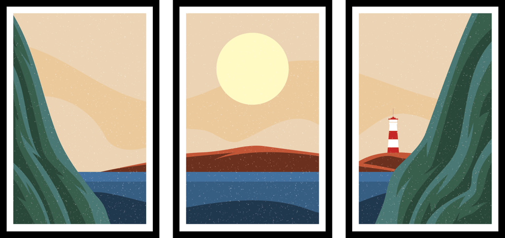 OCEAN VIEW 3 PIECE FRAME 48in X 24in WITH BLACK FRAME view 2