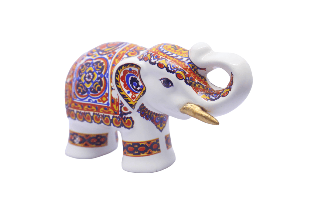 Thai Benjarong style porcelain elephant figurine view 2