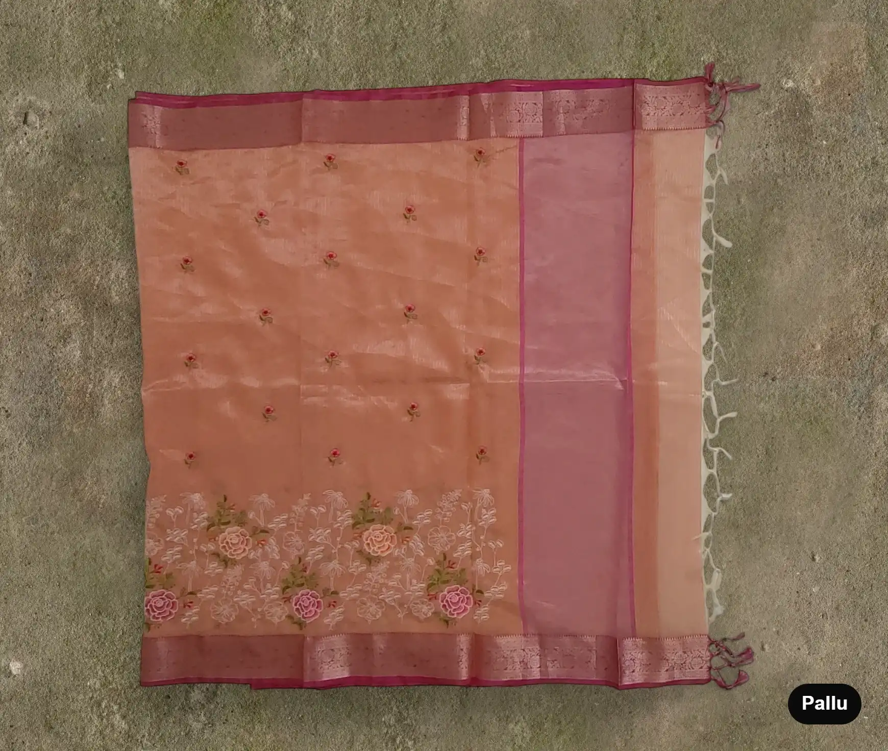 Dusty Peach Kota Doria Cotton-Silk Saree with Zari Border and Blouse view 2