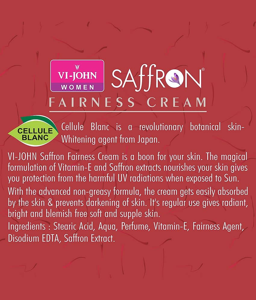 VI-JOHN Saffron Advance Skin Fairness & Brightening Enriched With Vitamin E 50g Pack of 5 view 2
