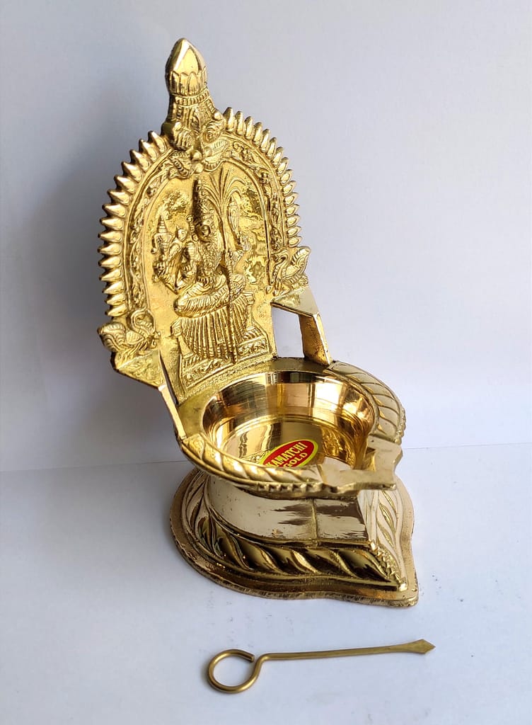 NAKSHATHRA TRADERS - PURE BRASS - KANCHIPURAM KAMAKSHI DIYA - 15.5 CM HIGH view 2