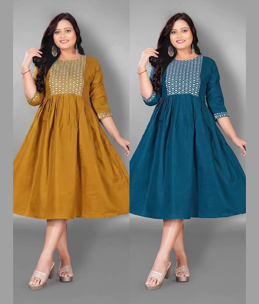 Hetsa Women Cotton Blend Embroidered Anarkali Kurti ( Multicolor )