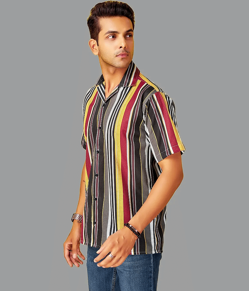 HARPITA Cotton Blend Oversized Fit Striped Half Sleeves Men's Casual Shirt - Multicolor ( Pack of 1 ) view 2