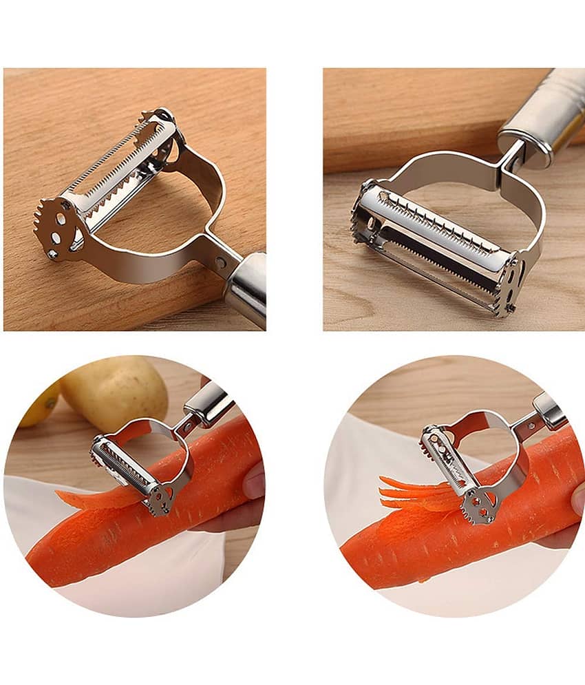 KRAMOX Stainless Steel 2 in 1 Julienne Vegetable Peeler Multi-Functional Fruit Vegetable Shredder Slicer Double Planing Cutter Potato Cucumber Carrot Melon Grater view 2