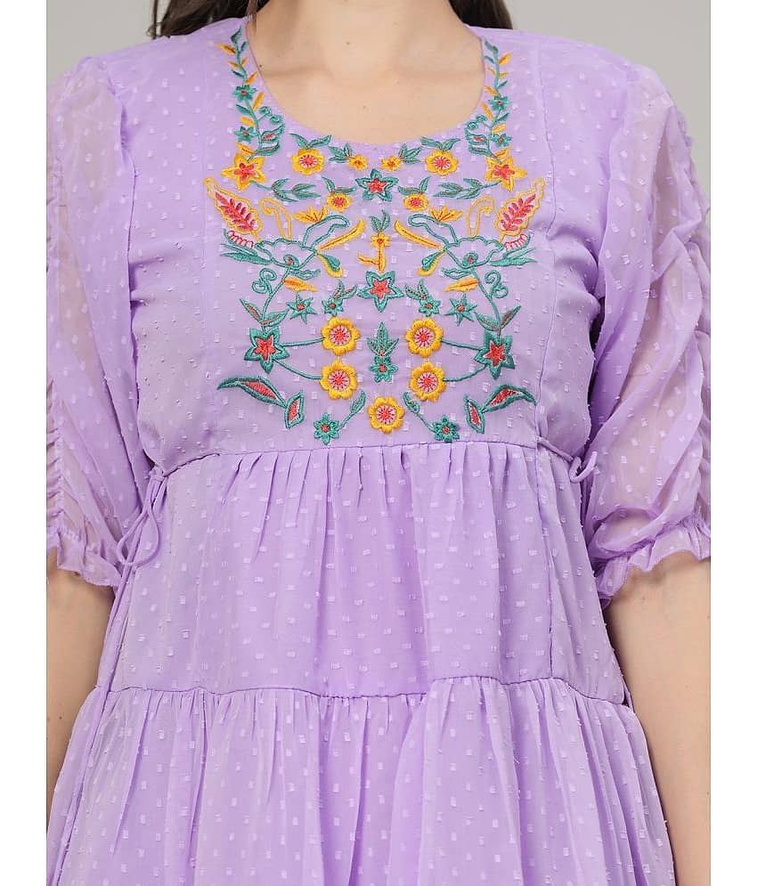 JC4U Women Crepe Printed Fit & Flare Dress ( Pink ) view 2