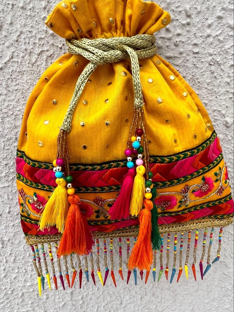 ART BY CHAITASI Embellished Designer Potli Bag with Protective Box, Handbag, Wristlets, Clutch for Women, Girls with Handmade Embroidery, Sequin, Beads Work for Parties, Weddings view 2